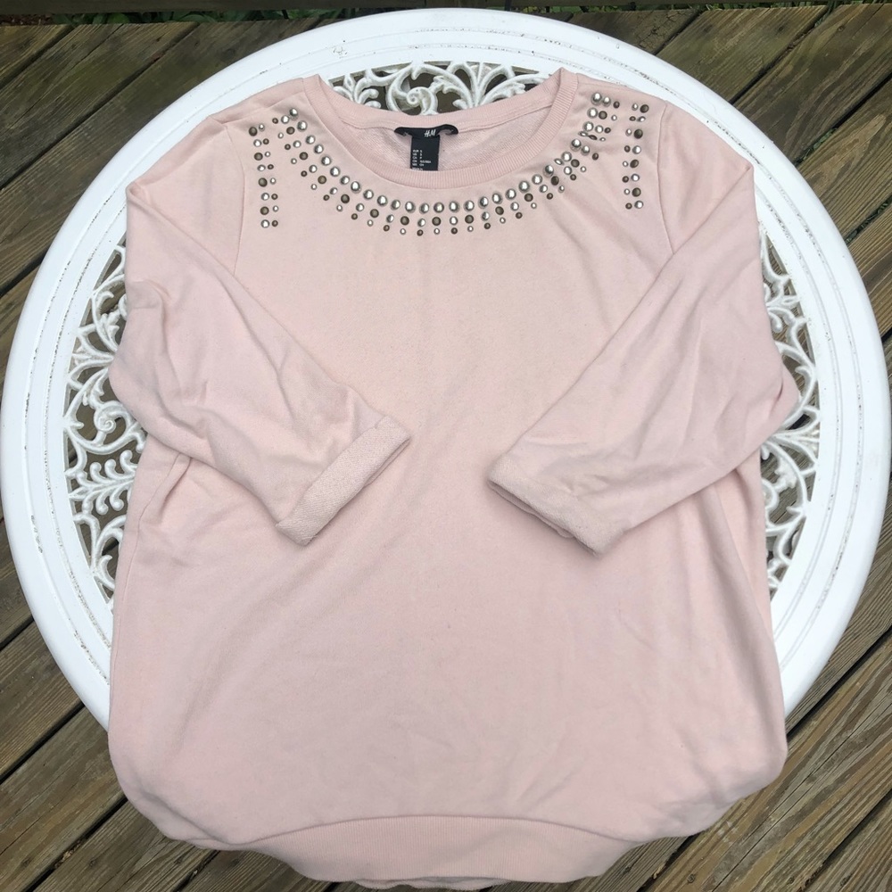 H&M 3/4 Sleeve Studded Pinky Nude Sweater
